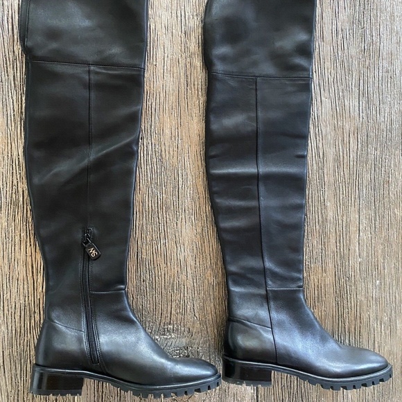 Stuart Weitzman Over the Knee Thigh-High Amber Black Leather Boots Sz 6 - Picture 4 of 9